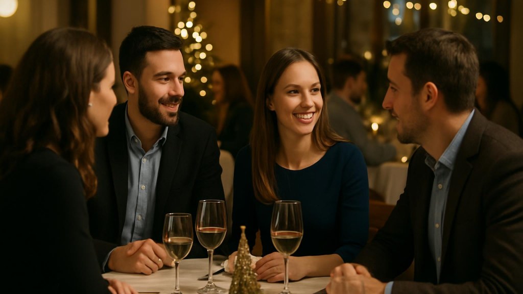 Gruppo di adulti in contesto conviviale per Capodanno